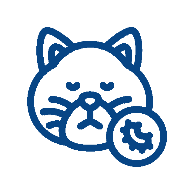 A blue line drawing of a cat with its eyes closed and a sad expression, next to a circular icon showing a virus or germ symbol, suggests the cat may need veterinarian care or attention from a vet.
