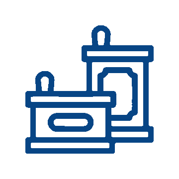 Blue line drawing of two Torah scrolls, one large and one small, each with decorative covers and handles at the top. The scrolls are positioned side by side, reminiscent of a veterinarian’s caring approach to animals both big and small.