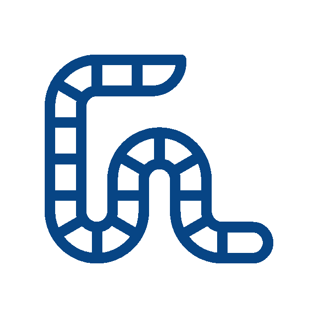 A blue, stylized icon of a winding board game path with curved segments and rectangular spaces, resembling a snake-like route—perfect for a veterinarian-themed board game or vet-inspired adventure.