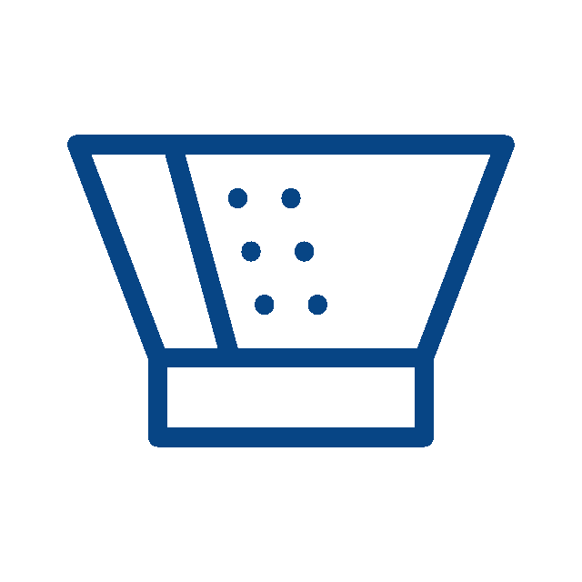 A blue line drawing of a kitchen strainer or colander with small holes, shown on a white background—ideal for a vet or veterinarian's kitchen.