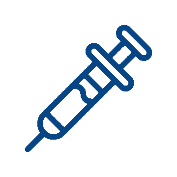 A simple blue line drawing of a syringe with a needle, shown at an angle on a transparent background—ideal for vet or veterinarian use.