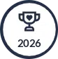 A dark blue outline of a trophy with a heart on it above the number "2026," within a dark blue circular border, for the 2026 Nextdoor Fave Award.