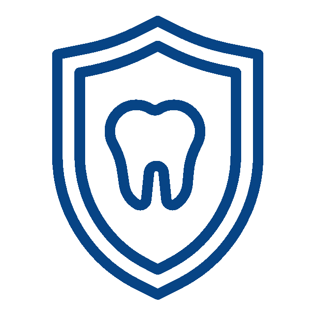 A blue outline of a tooth inside a shield, symbolizing dental protection or dental insurance, suitable for a vet or veterinarian specializing in animal dental care.
