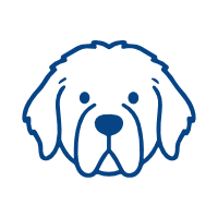 Blue line art illustration of a fluffy dog face