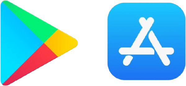 Google Play Store and Apple App Store logos side by side
