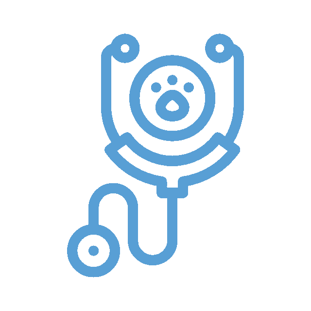 Blue veterinary stethoscope icon with paw print design