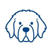Blue line art illustration of a fluffy dog face