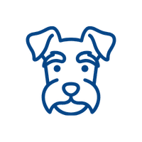 Blue line art icon of a cute dog face